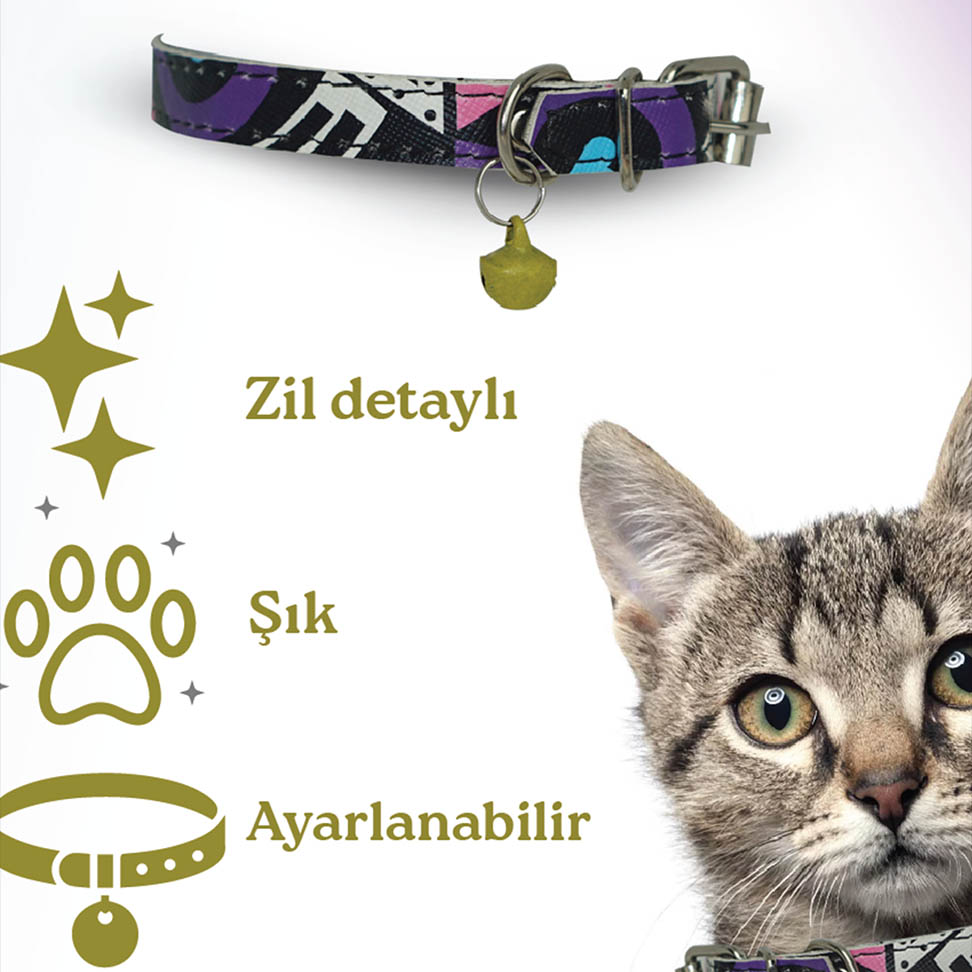 Ayarlanabilir Zilli Geometrik Şekilli Kedi Tasması